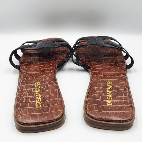 DREAM PAIRS Black Slip-on Slides Open Toe Dressy Flat Sandals Women's Size 11 - Picture 5 of 8